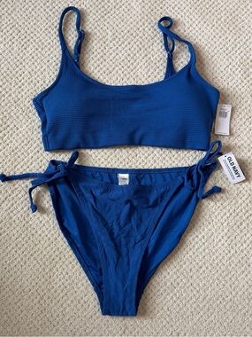 Old Navy Blue Ribbed Scoop Bikini Set